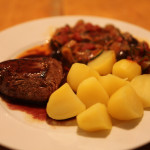 beef tenderloin with potatoes and rattatoille